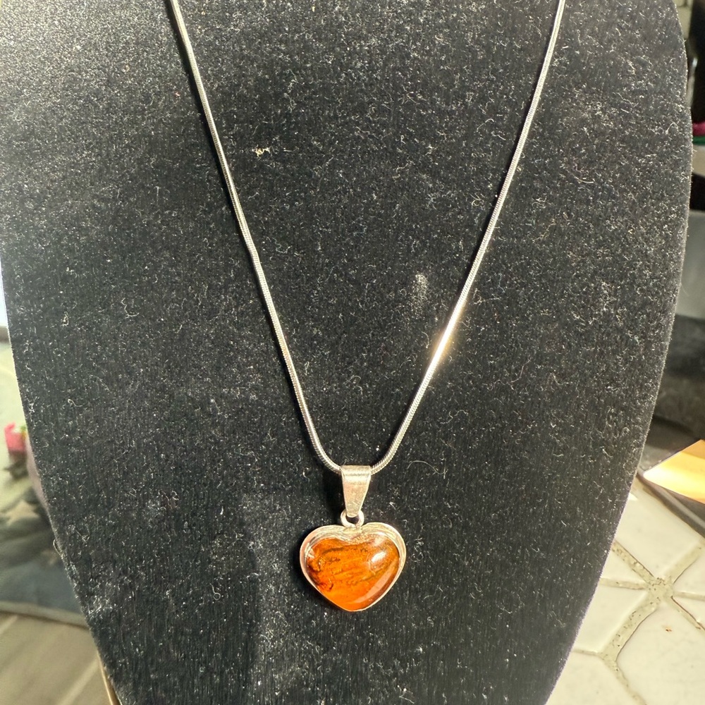 Vintage‎ Silver and Amber Heart Pendant